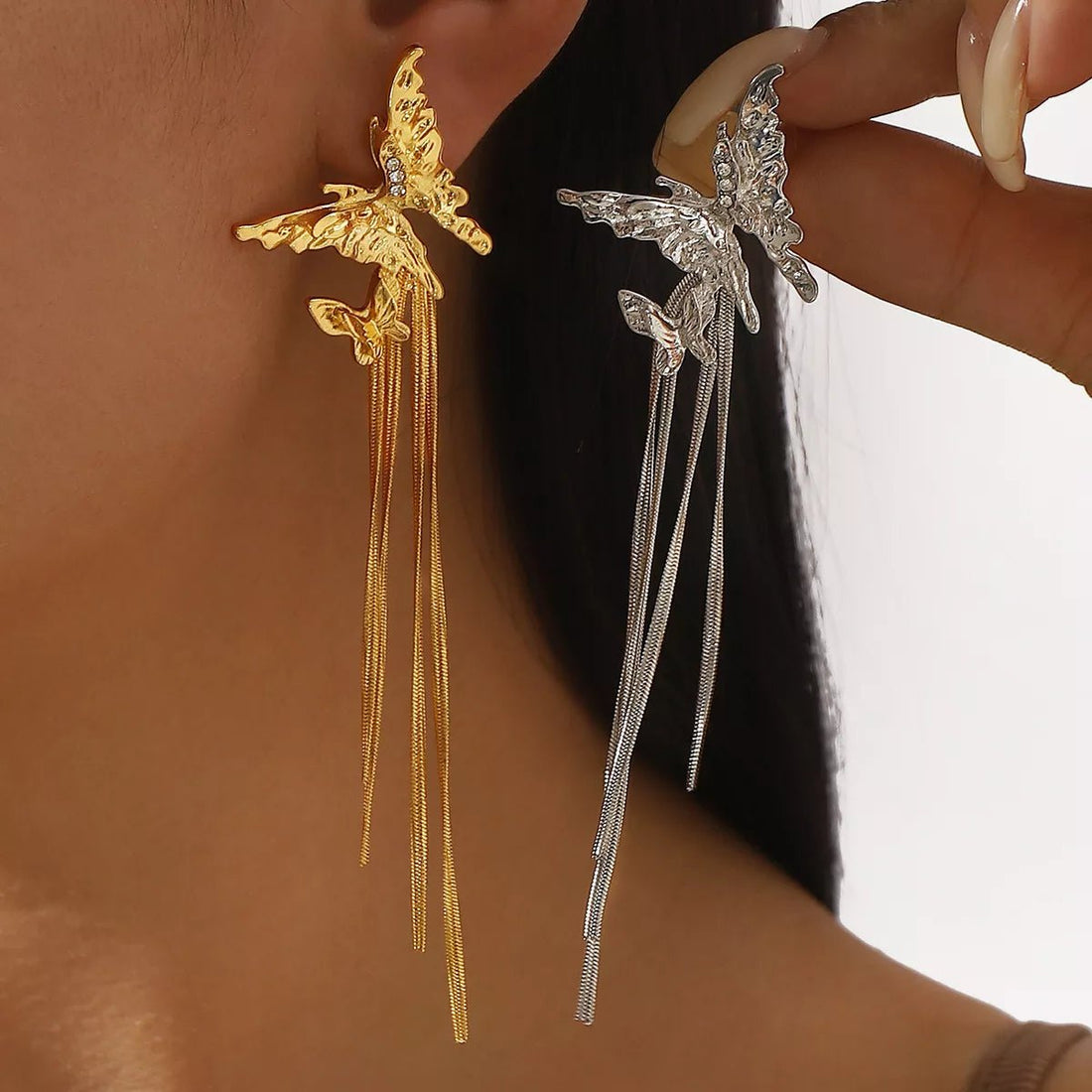 Butterfly Fringe Dangle Earrings - 