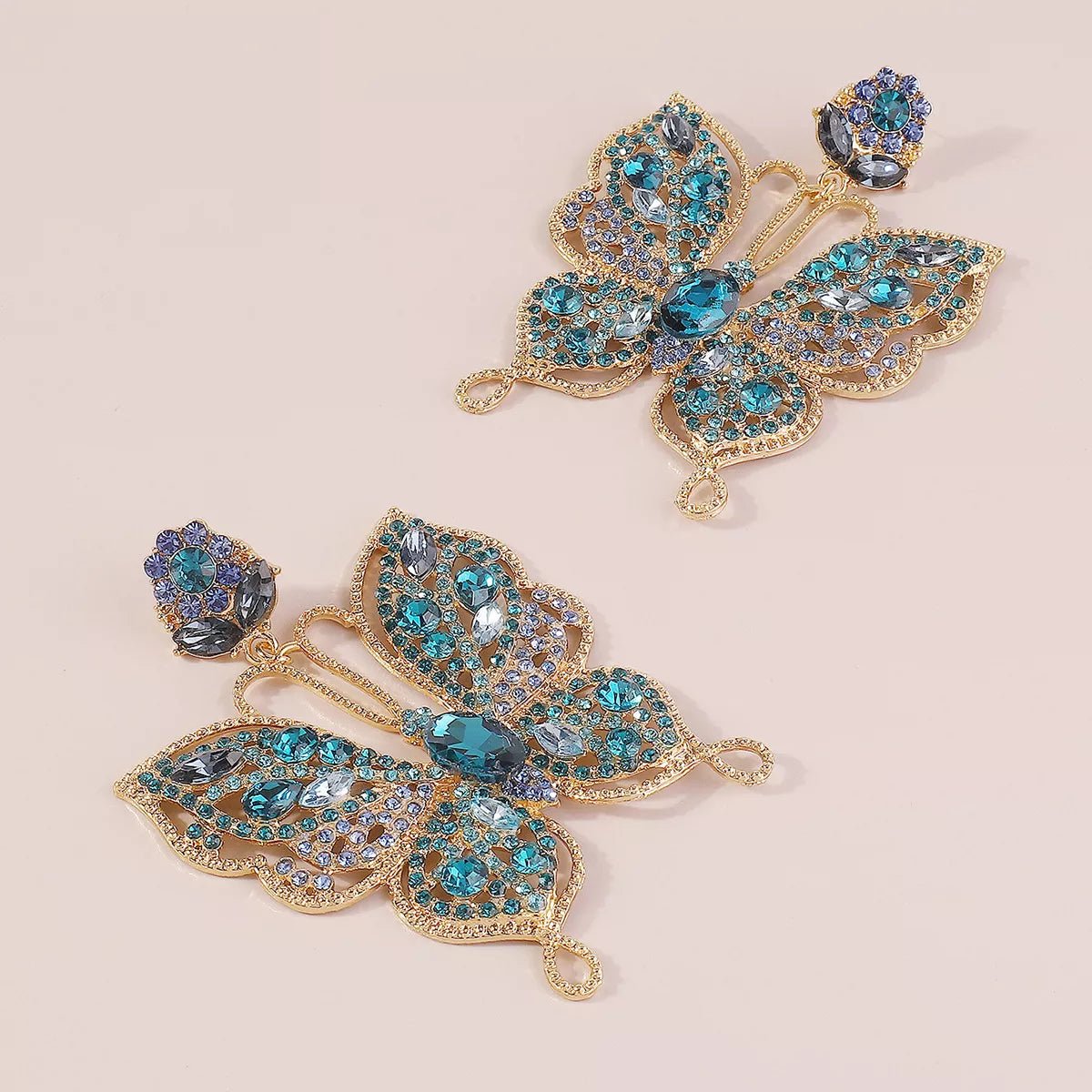 Butterfly Rhinestone Dangle Earrings - 