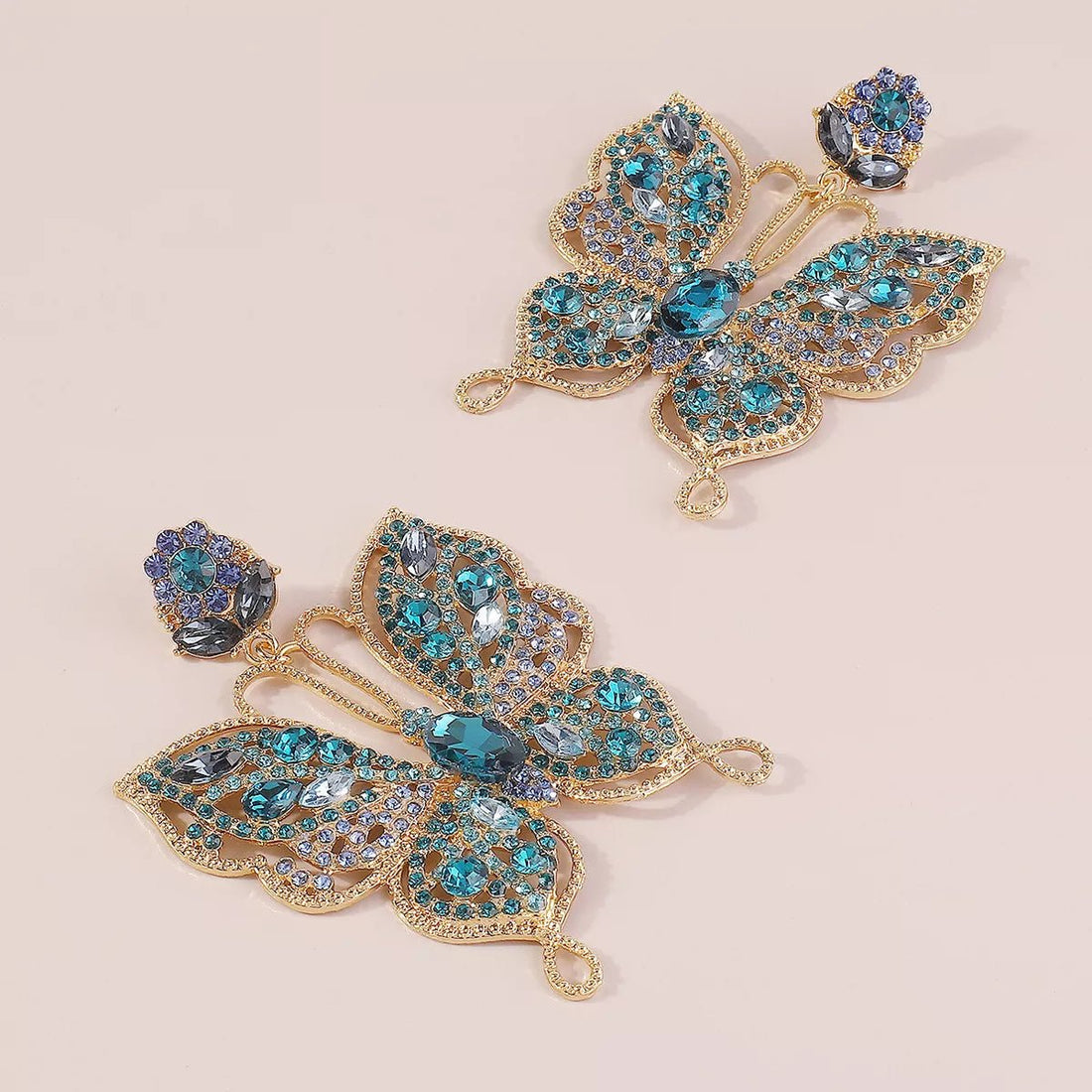 Butterfly Rhinestone Dangle Earrings - 