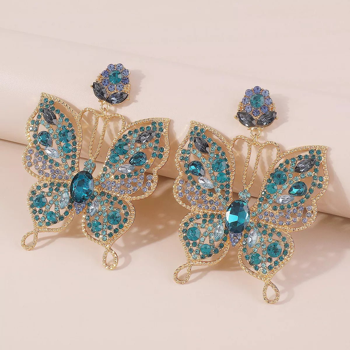 Butterfly Rhinestone Dangle Earrings - 
