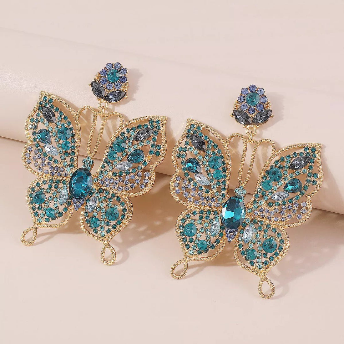 Butterfly Rhinestone Dangle Earrings - 