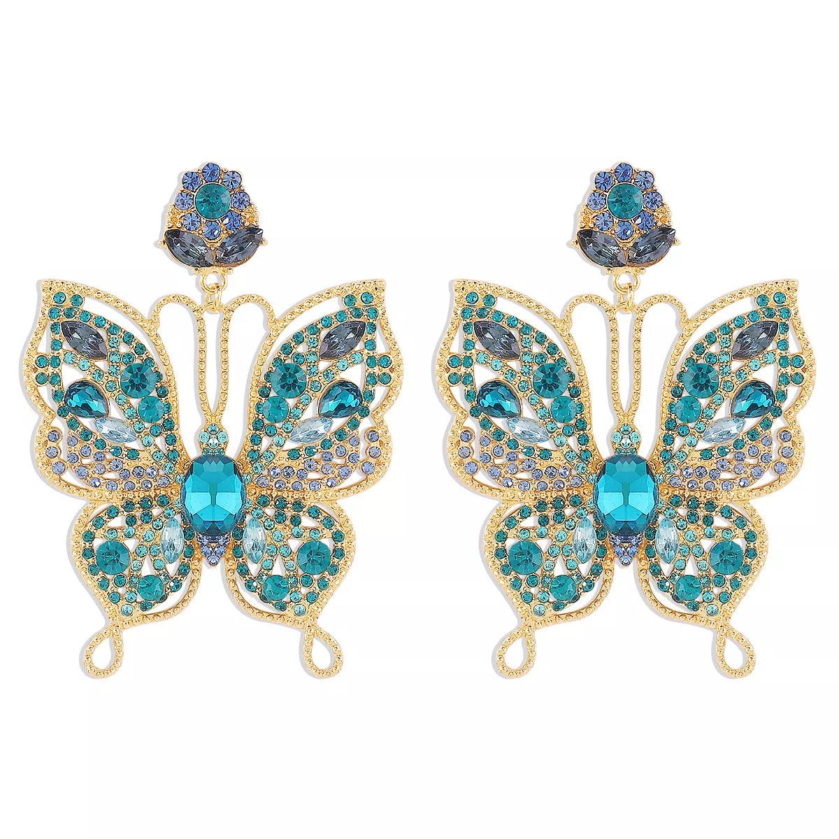 Butterfly Rhinestone Dangle Earrings - 