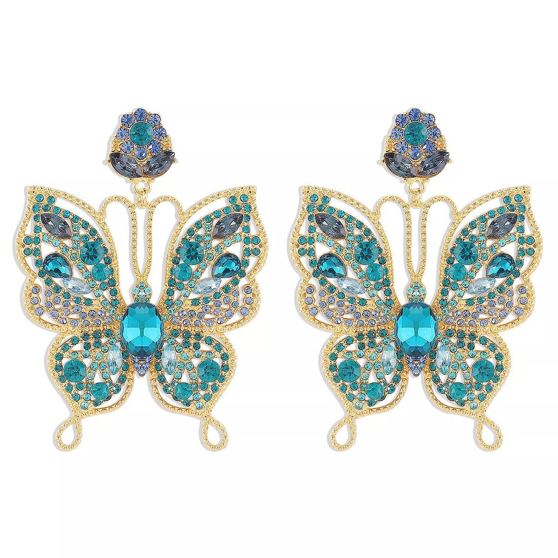 Butterfly Rhinestone Dangle Earrings - 