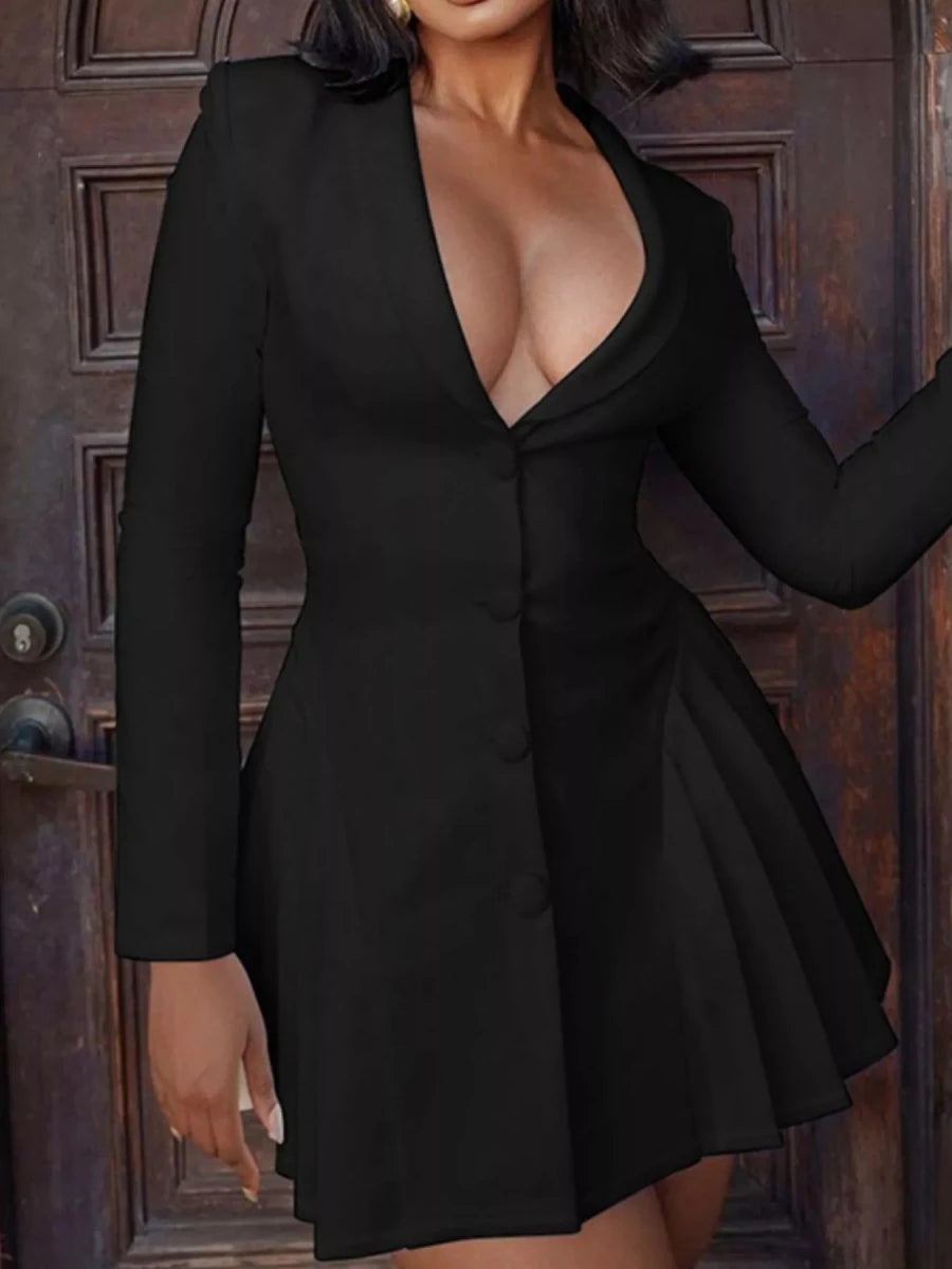 Button Down Blazer Pleated Mini Dress - 
