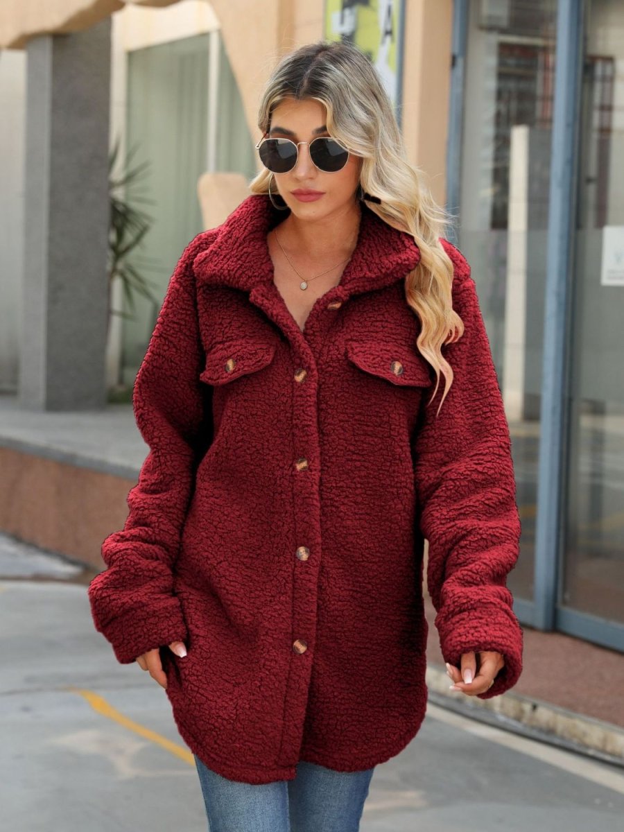 Button Down Collared Coat - Outerwear