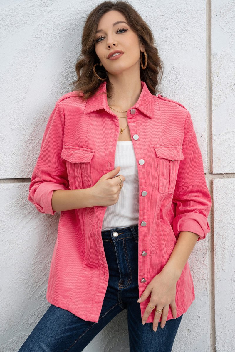 Button Down Collared Jacket - Outerwear