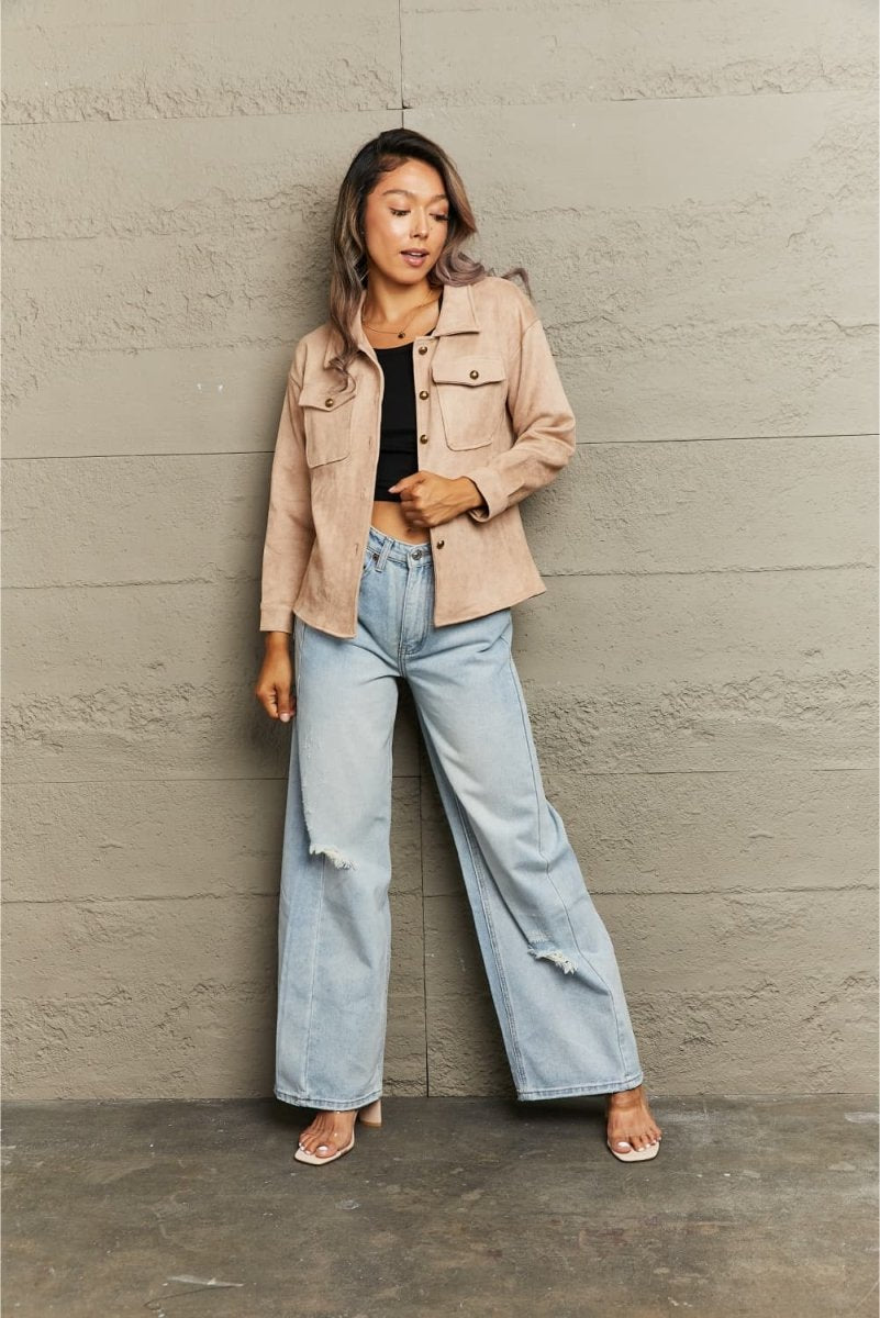 Button Down Collared Jacket - Outerwear