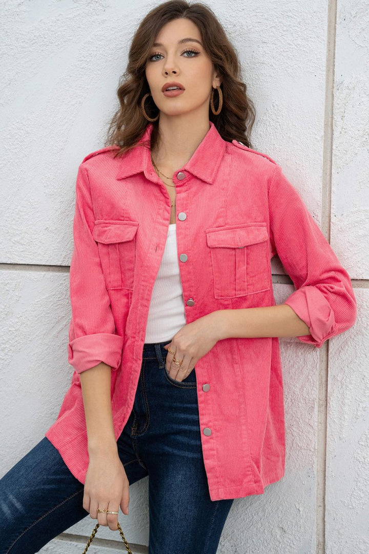 Button Down Collared Jacket - Outerwear
