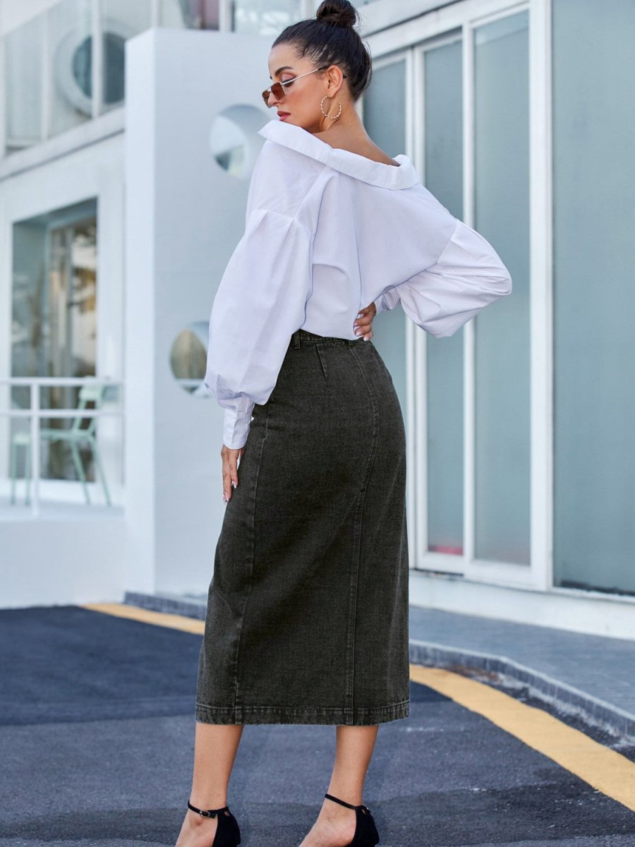 Button Down Denim Skirt - Bottoms