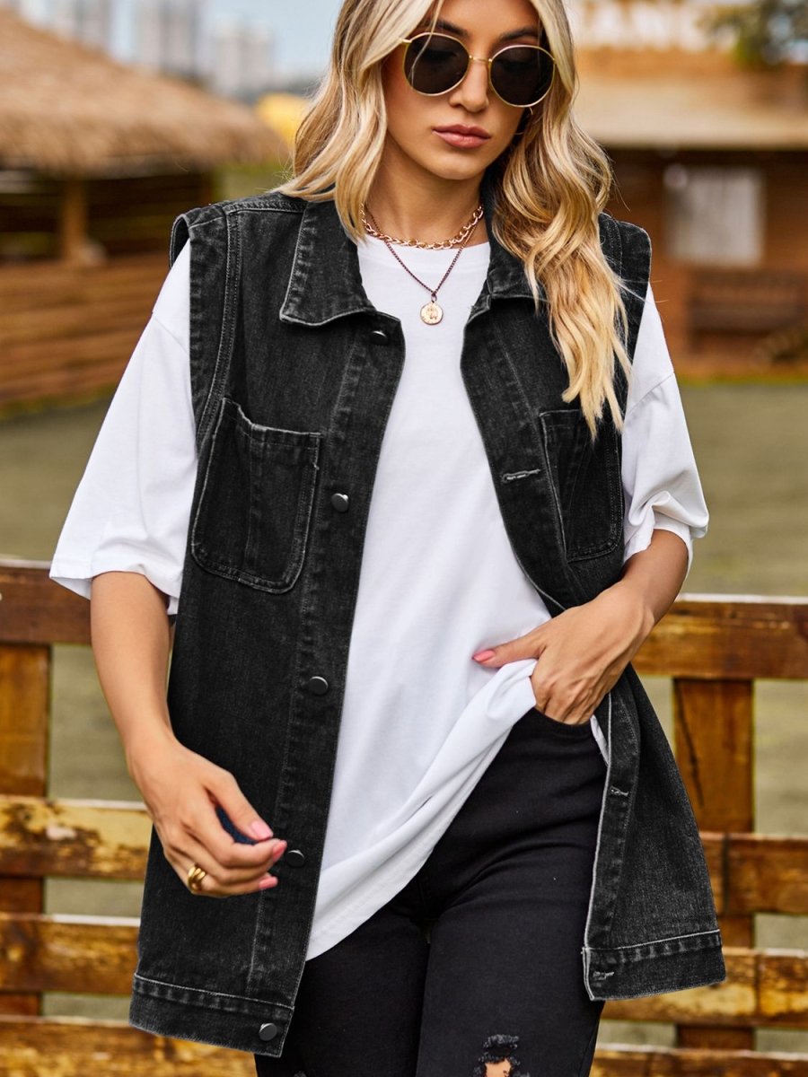 Button Down Denim Vest - Outerwear