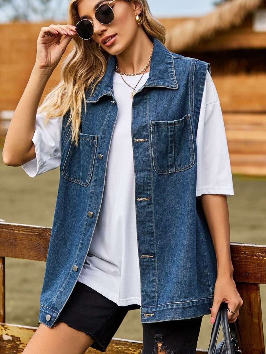 Button Down Denim Vest - Outerwear