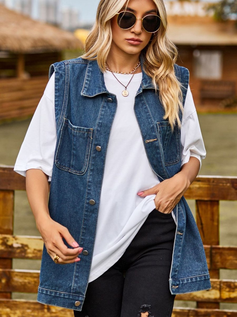 Button Down Denim Vest - Outerwear