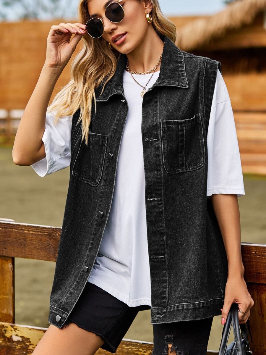Button Down Denim Vest - Outerwear