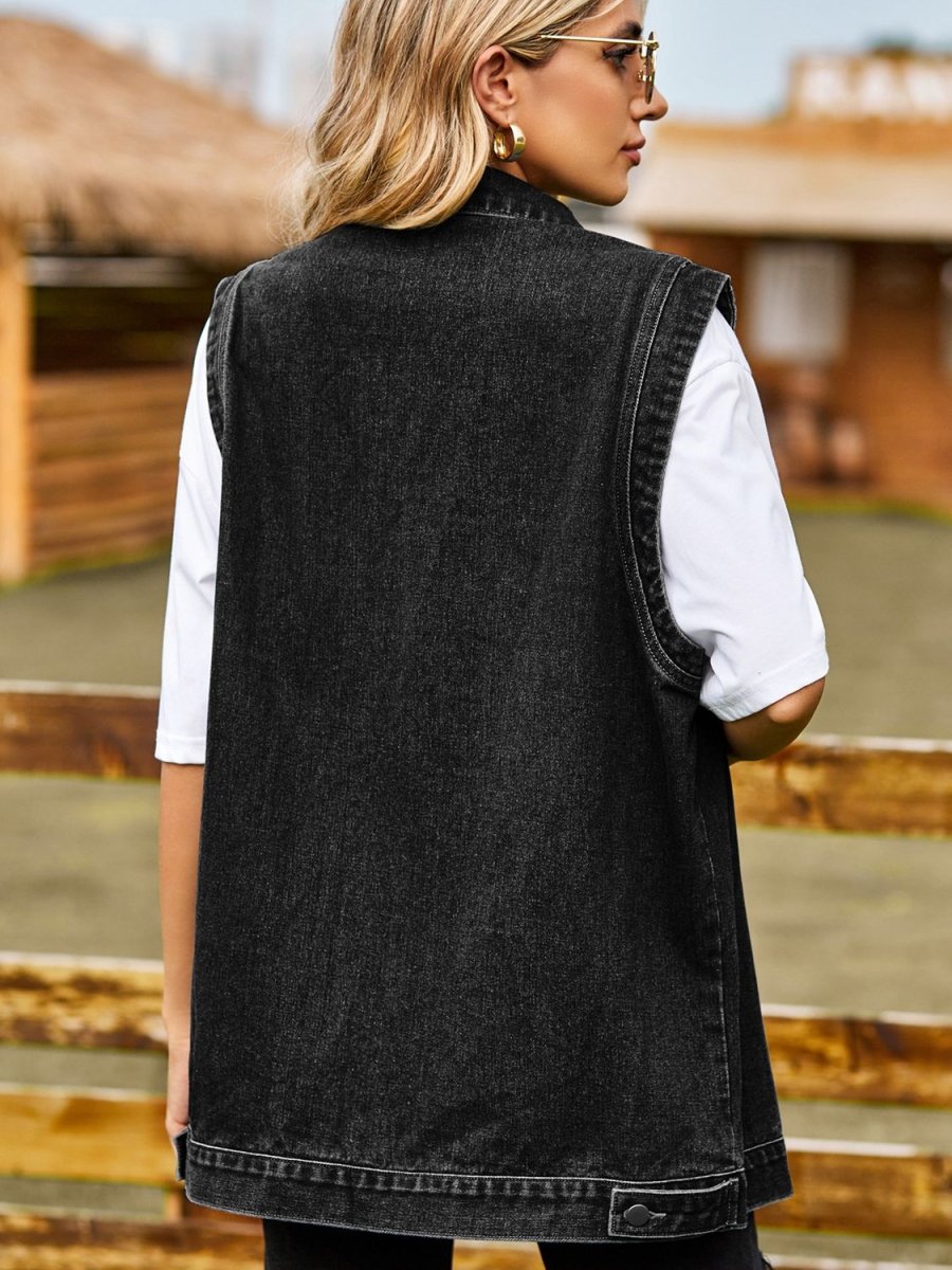 Button Down Denim Vest - Outerwear
