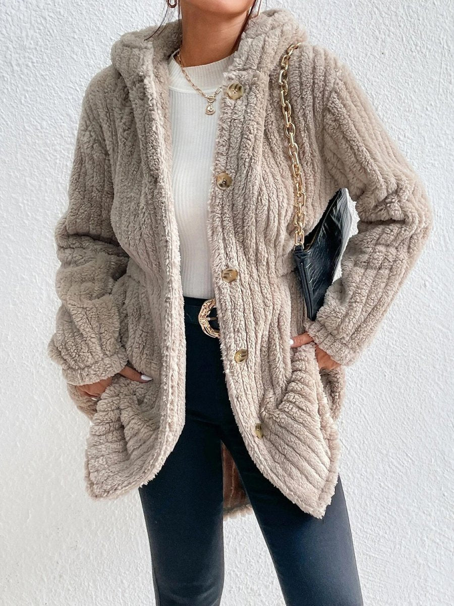 Button Down Hooded Coat - Outerwear