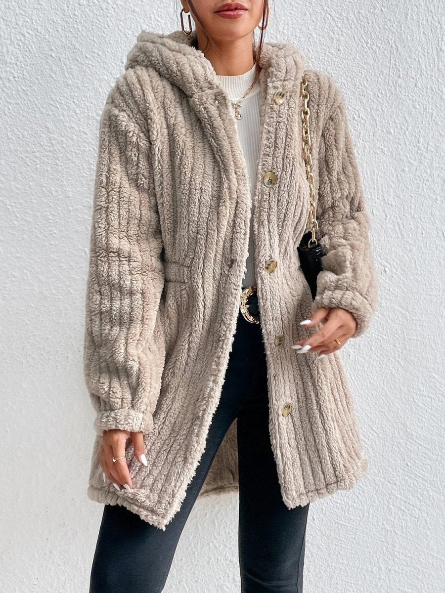 Button Down Hooded Coat - Outerwear