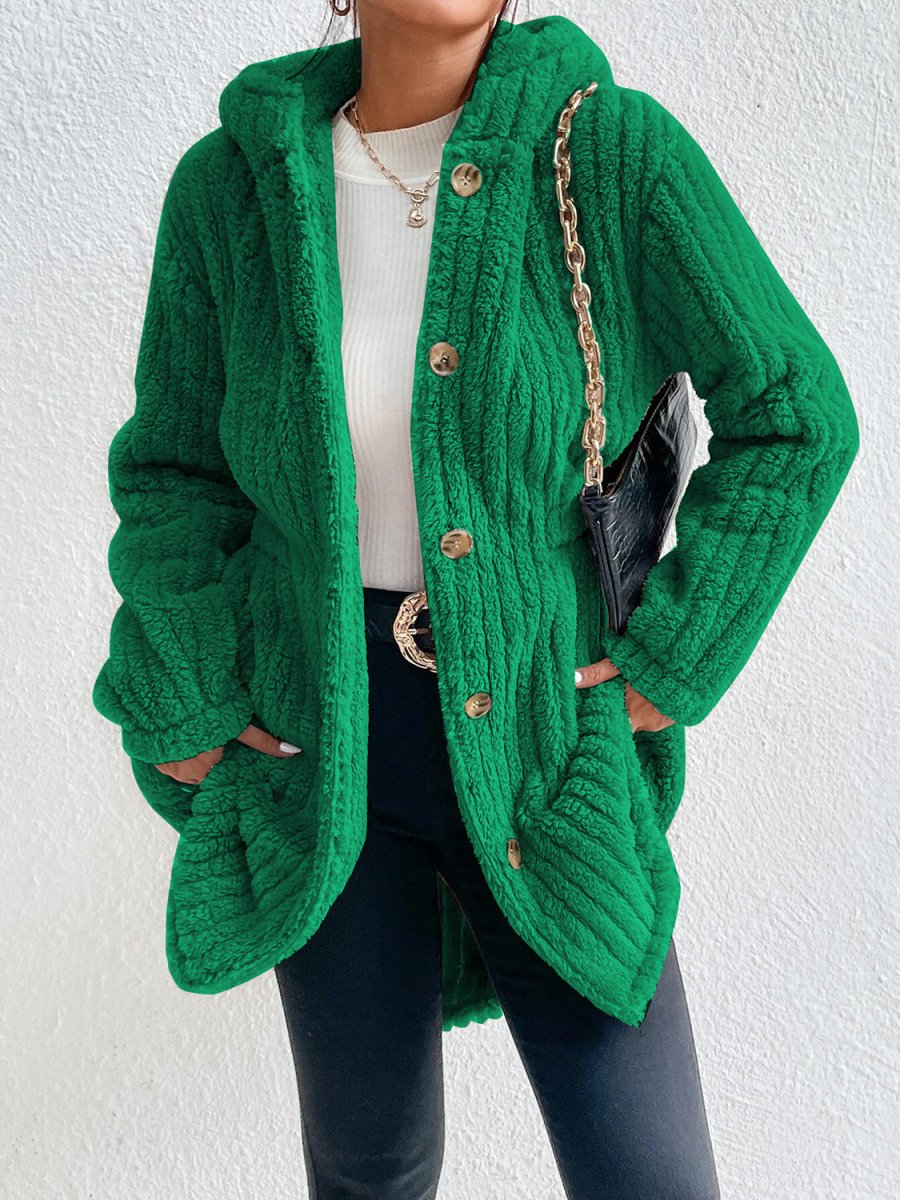 Button Down Hooded Coat - Outerwear