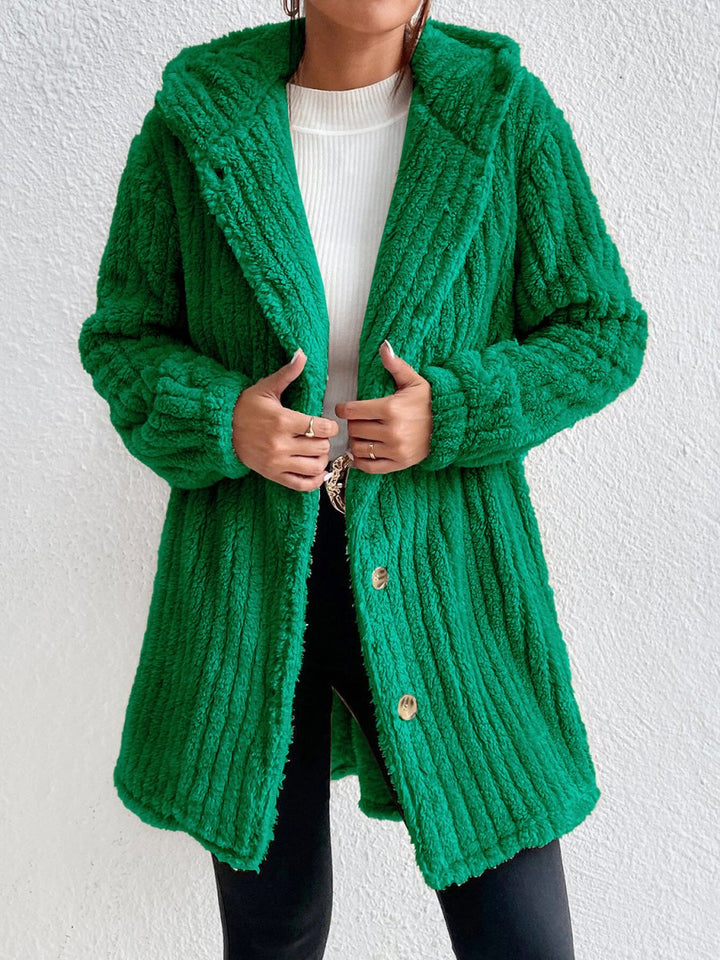 Button Down Hooded Coat - Outerwear