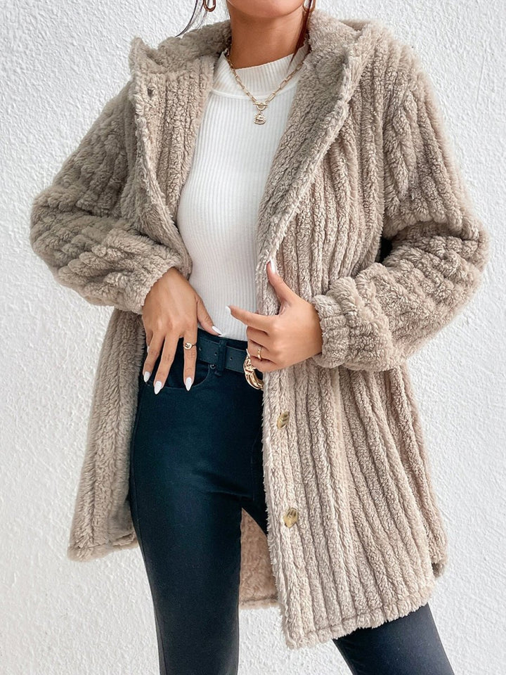 Button Down Hooded Coat - Outerwear