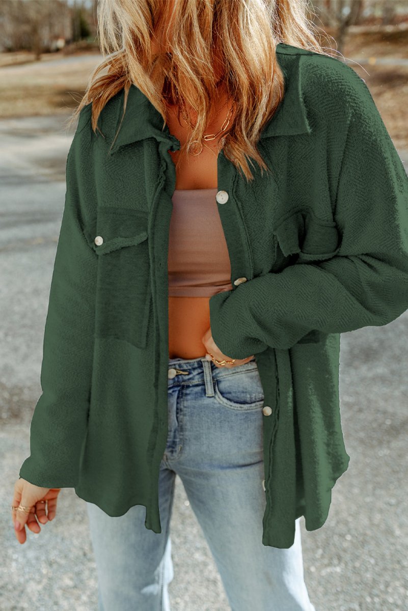 Button Down Long Sleeve Jacket - Outerwear