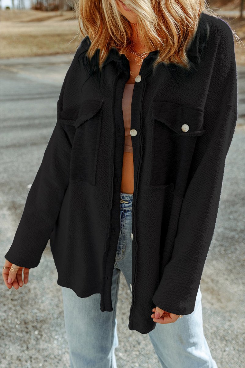 Button Down Long Sleeve Jacket - Outerwear