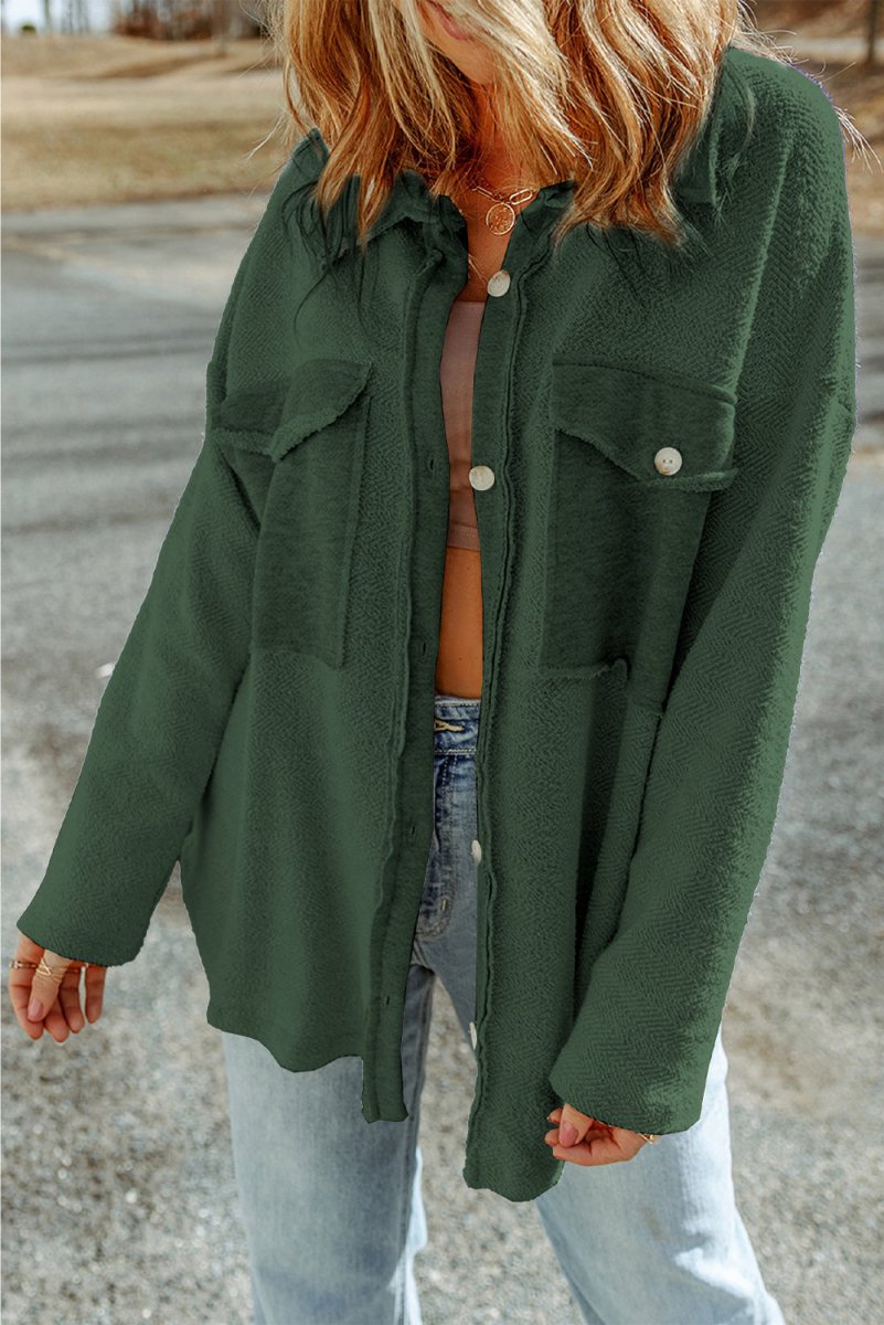 Button Down Long Sleeve Jacket - Outerwear