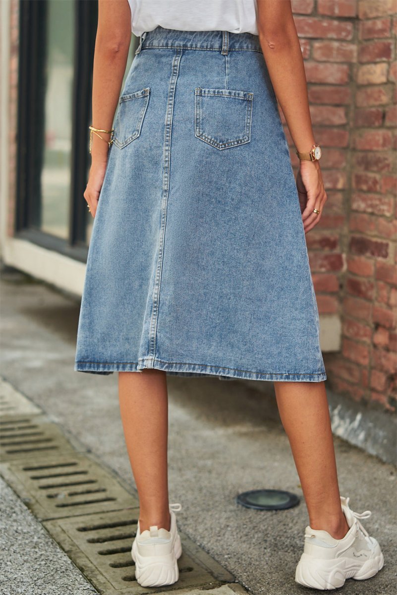 Button Front A - Line Denim Skirt - Bottoms