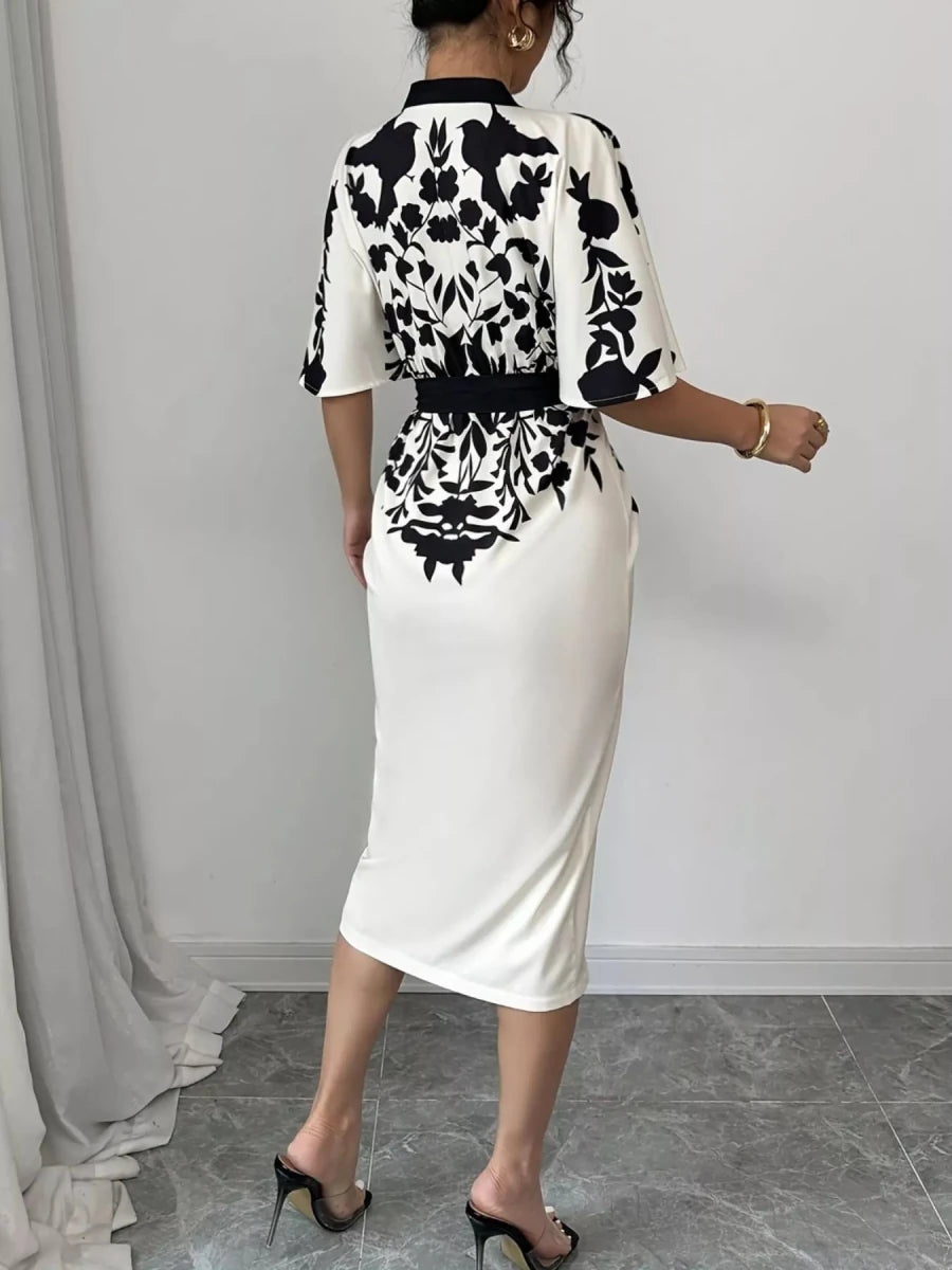 Button Front Midi Dress with Slit - 