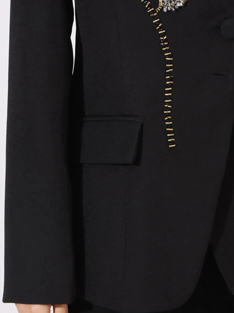 Button Front Rhinestone Blazer - 