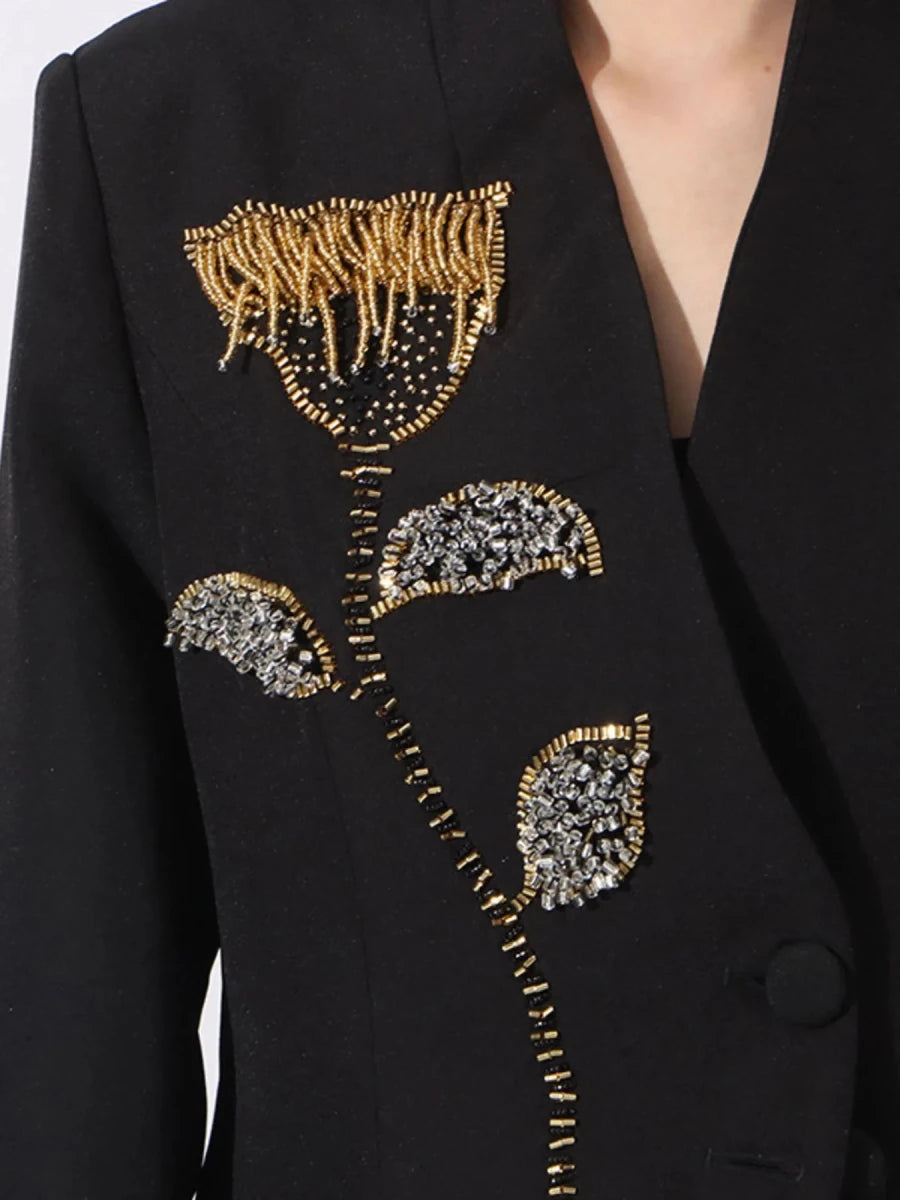 Button Front Rhinestone Blazer - 
