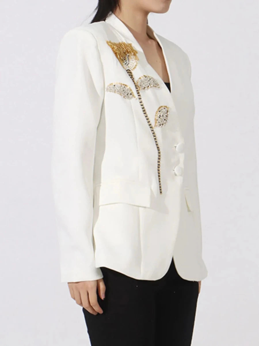 Button Front Rhinestone Blazer - 