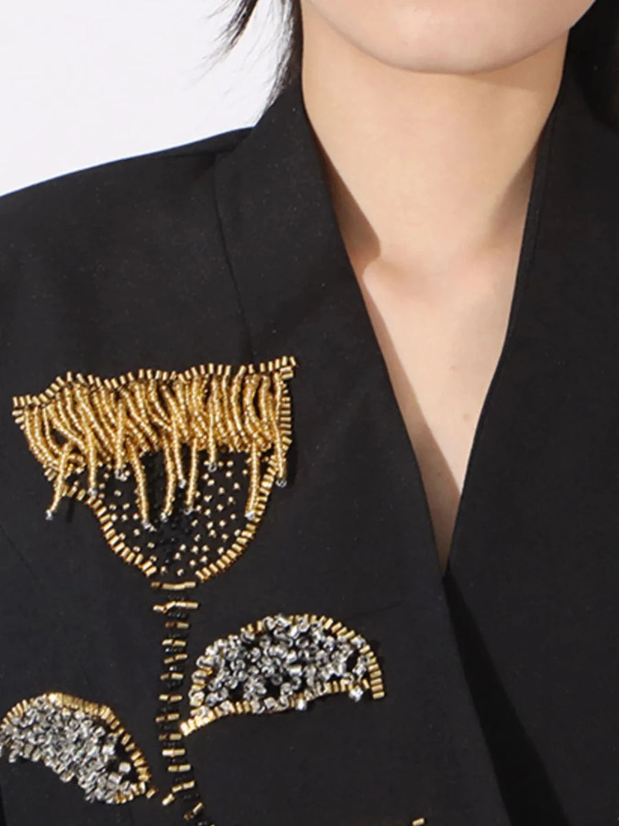 Button Front Rhinestone Blazer - 