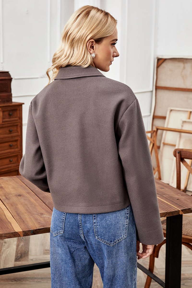 Button Up Collared Neck Jacket - Outerwear