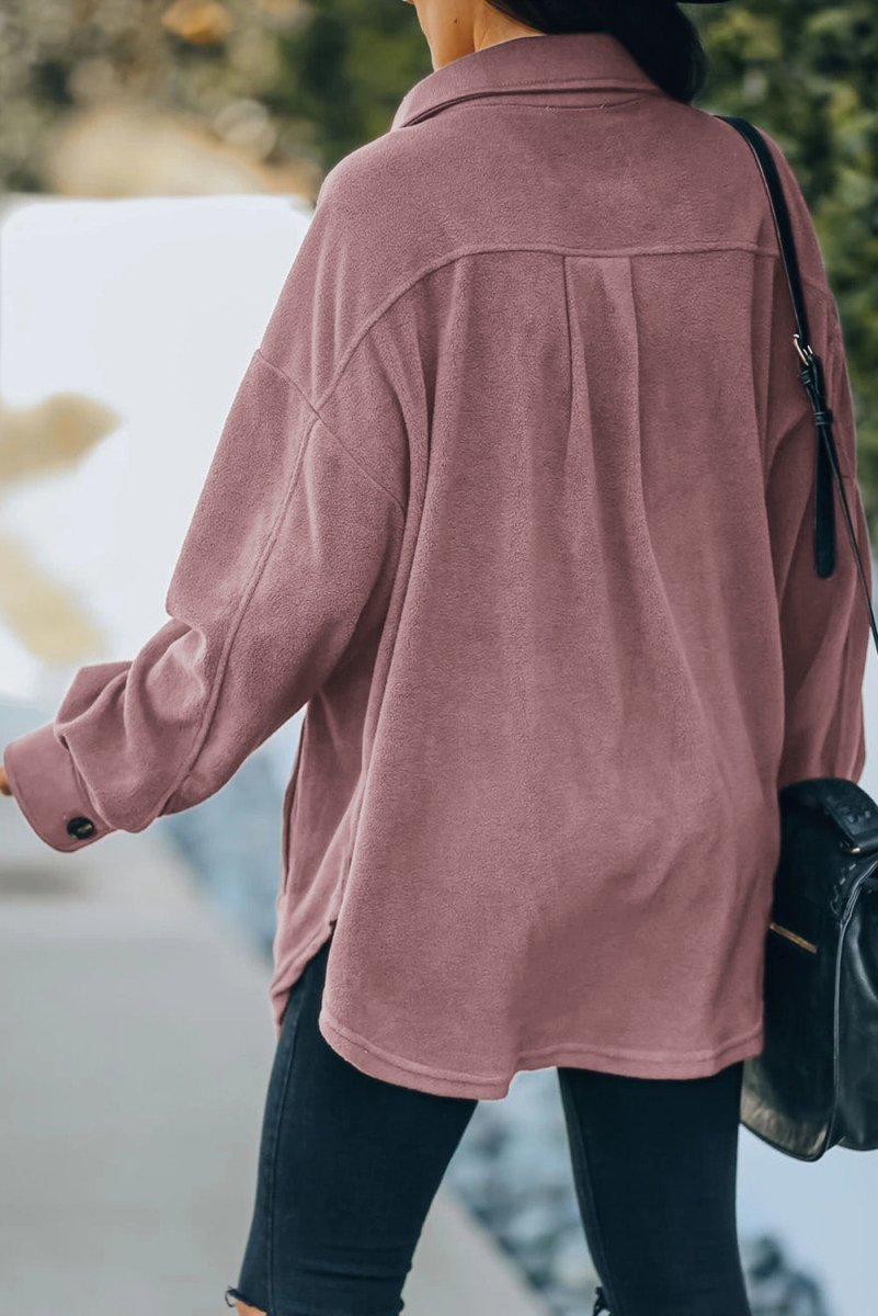 Button Up Collared Neck Long Sleeve Jacket - Outerwear