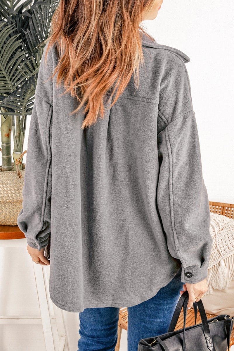 Button Up Collared Neck Long Sleeve Jacket - Outerwear