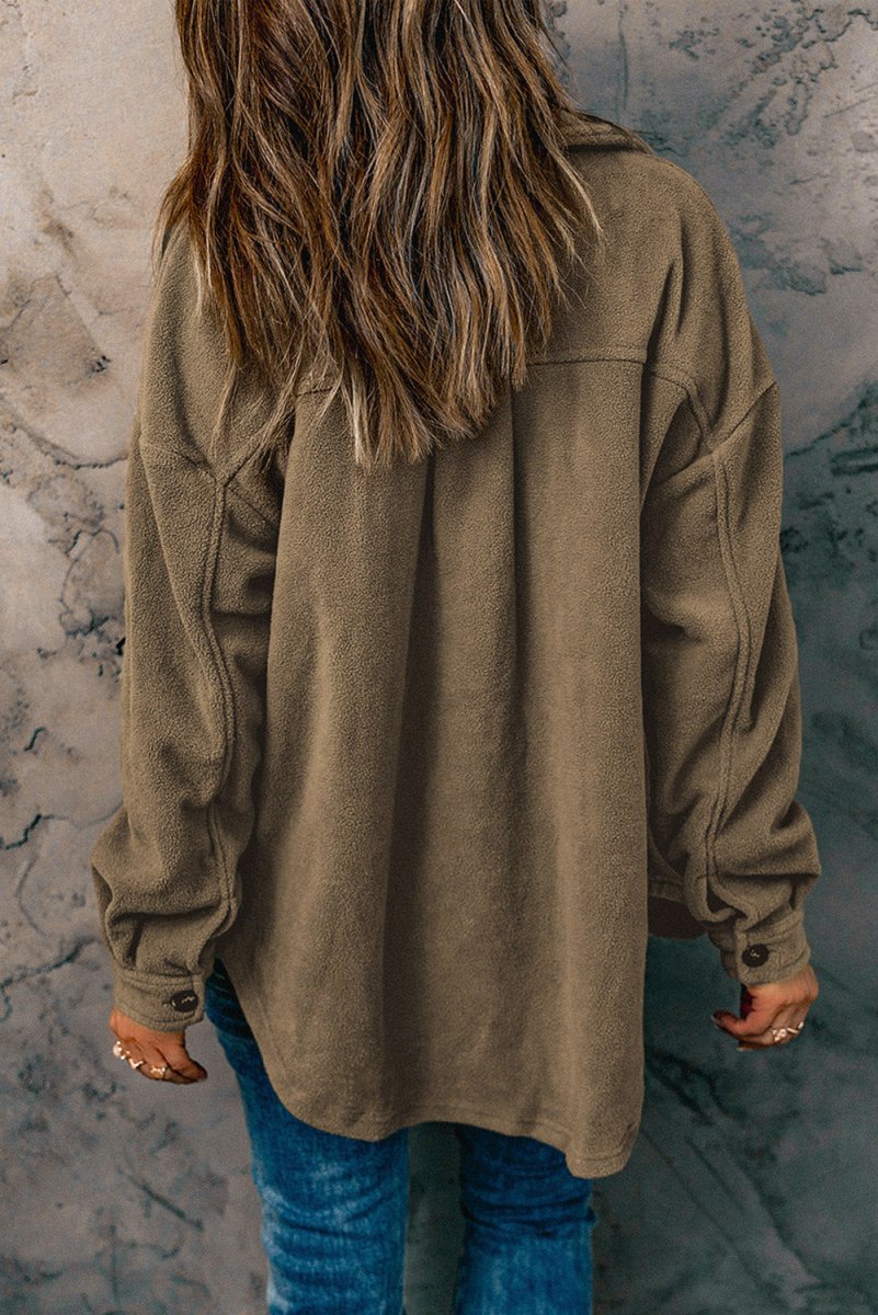 Button Up Collared Neck Long Sleeve Jacket - Outerwear