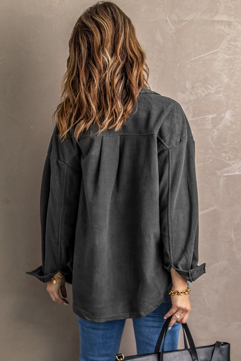 Button Up Collared Neck Long Sleeve Jacket - Outerwear