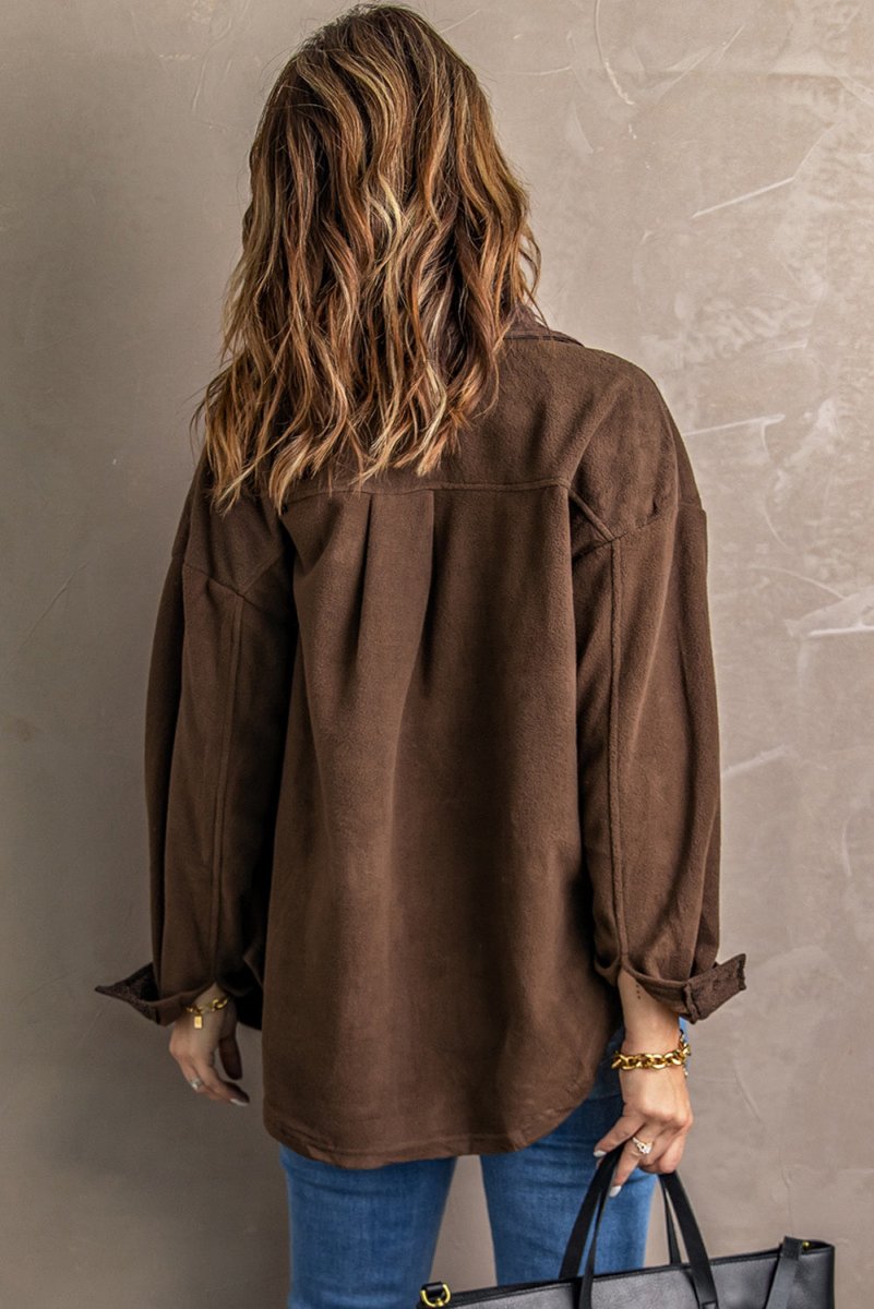 Button Up Collared Neck Long Sleeve Jacket - Outerwear