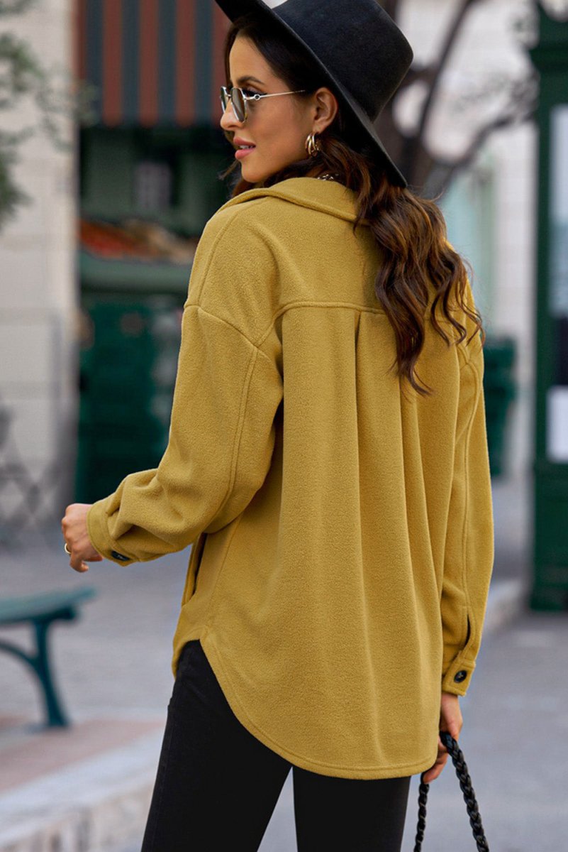 Button Up Collared Neck Long Sleeve Jacket - Outerwear