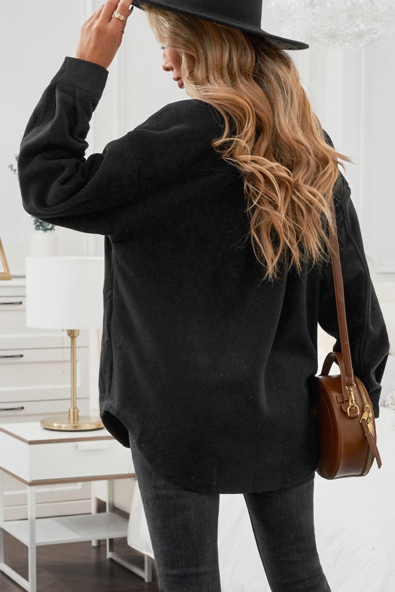 Button Up Collared Neck Long Sleeve Jacket - Outerwear