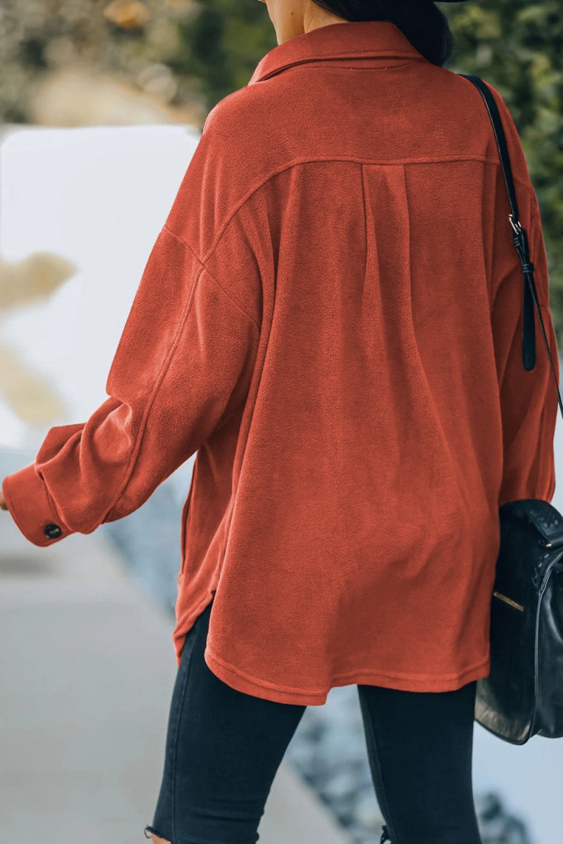 Button Up Collared Neck Long Sleeve Jacket - Outerwear