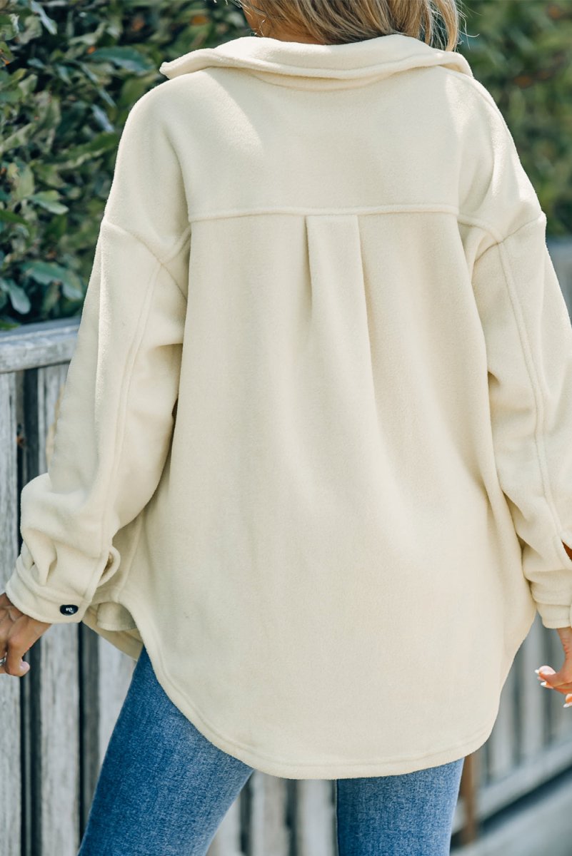 Button Up Collared Neck Long Sleeve Jacket - Outerwear