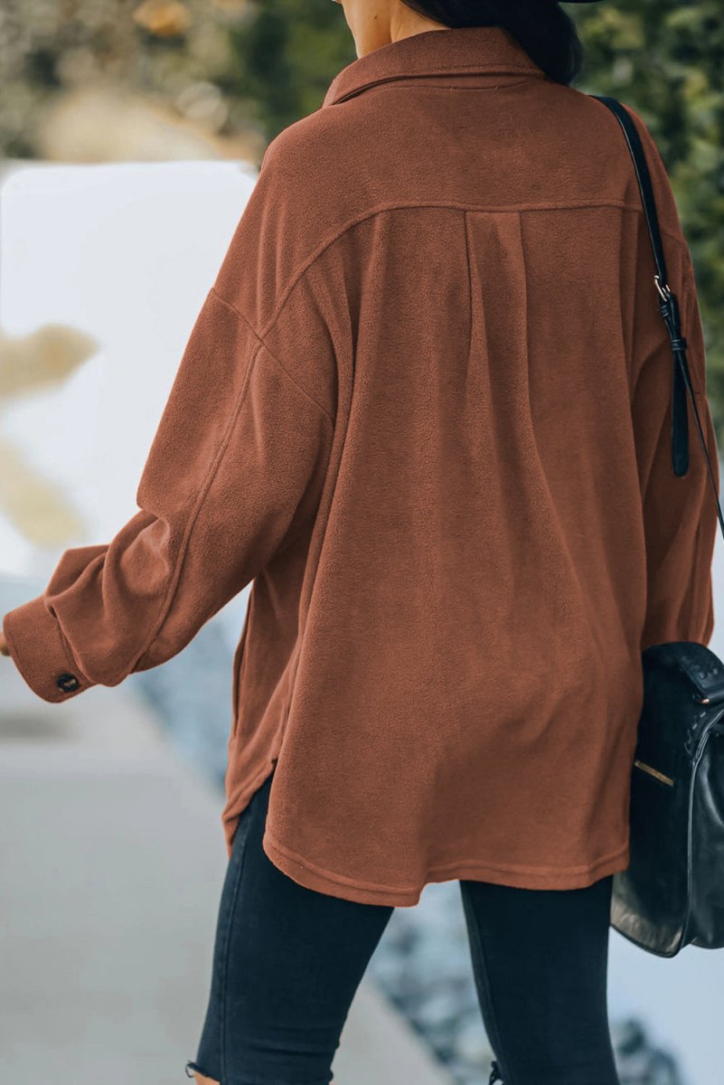 Button Up Collared Neck Long Sleeve Jacket - Outerwear