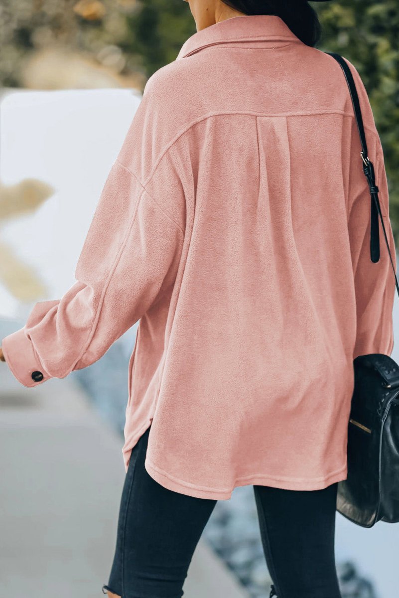 Button Up Collared Neck Long Sleeve Jacket - Outerwear