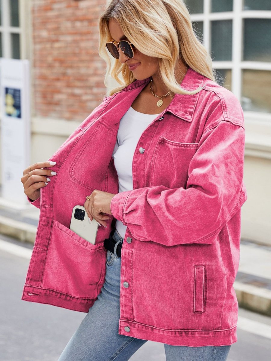 Button Up Denim Jacket with Pockets - Outerwear