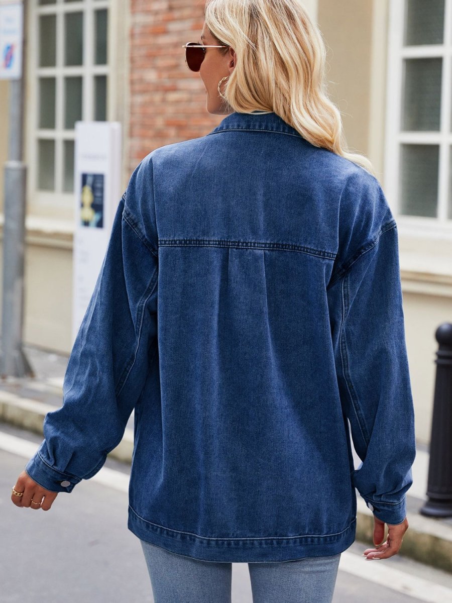Button Up Denim Jacket with Pockets - Outerwear