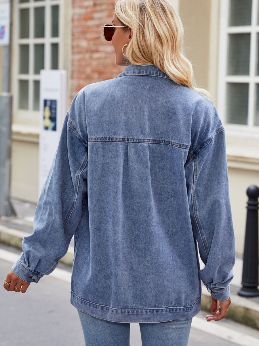 Button Up Denim Jacket with Pockets - Outerwear