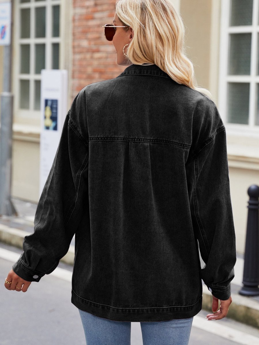 Button Up Denim Jacket with Pockets - Outerwear