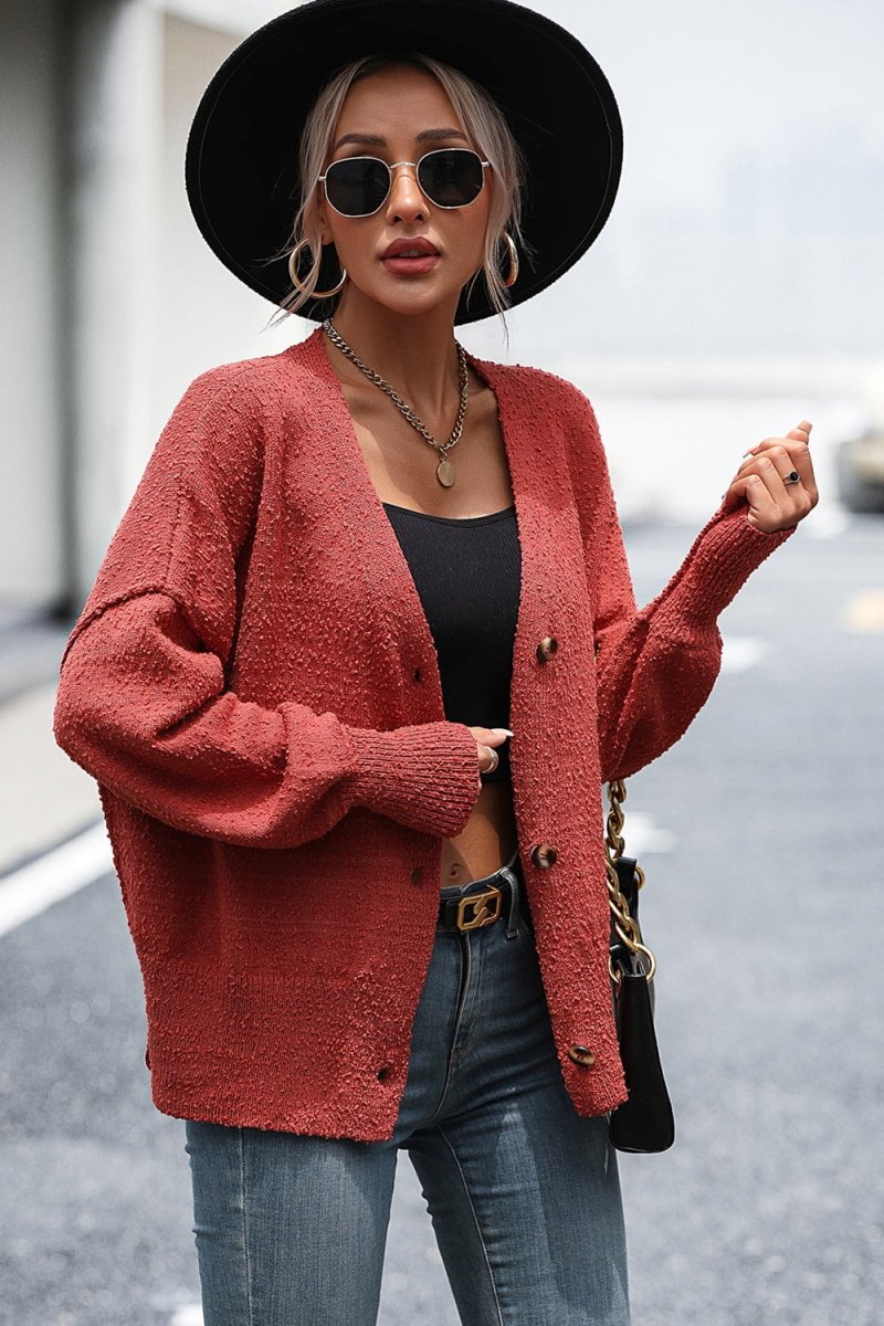 Button - Up Dropped Shoulder Cardigan - Outerwear