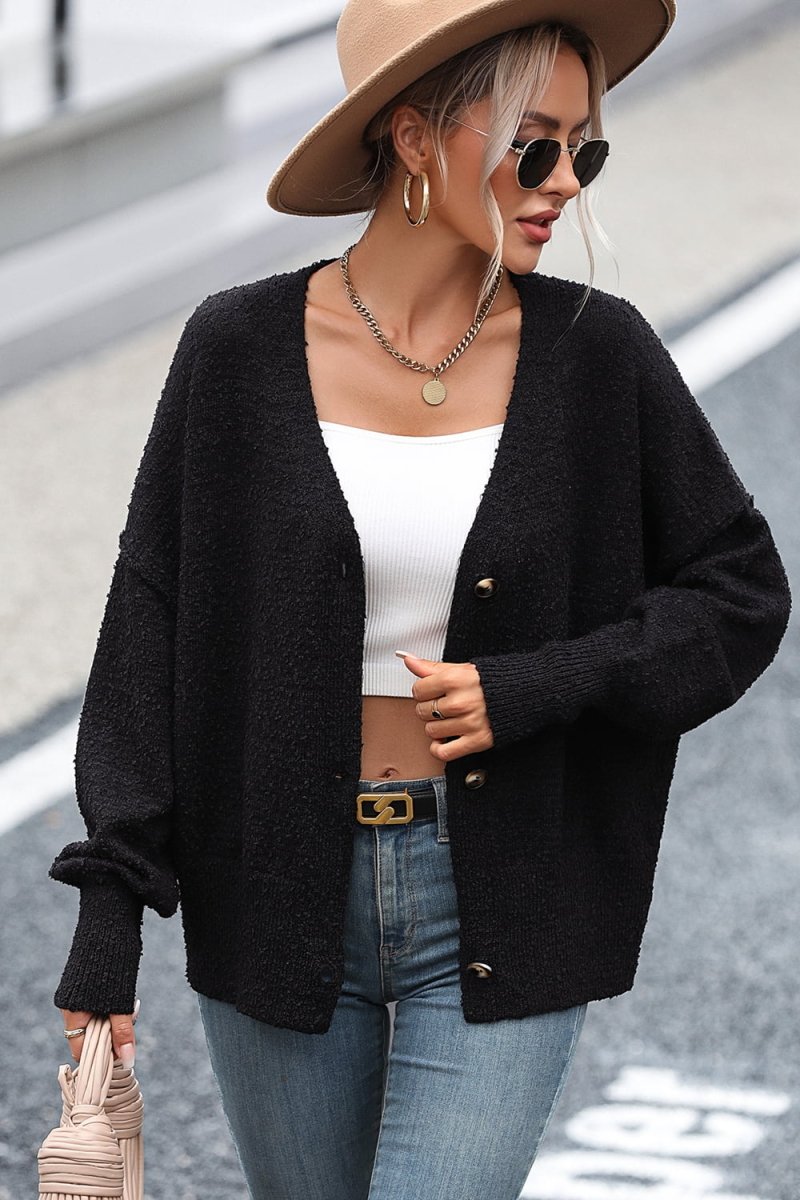 Button - Up Dropped Shoulder Cardigan - Outerwear